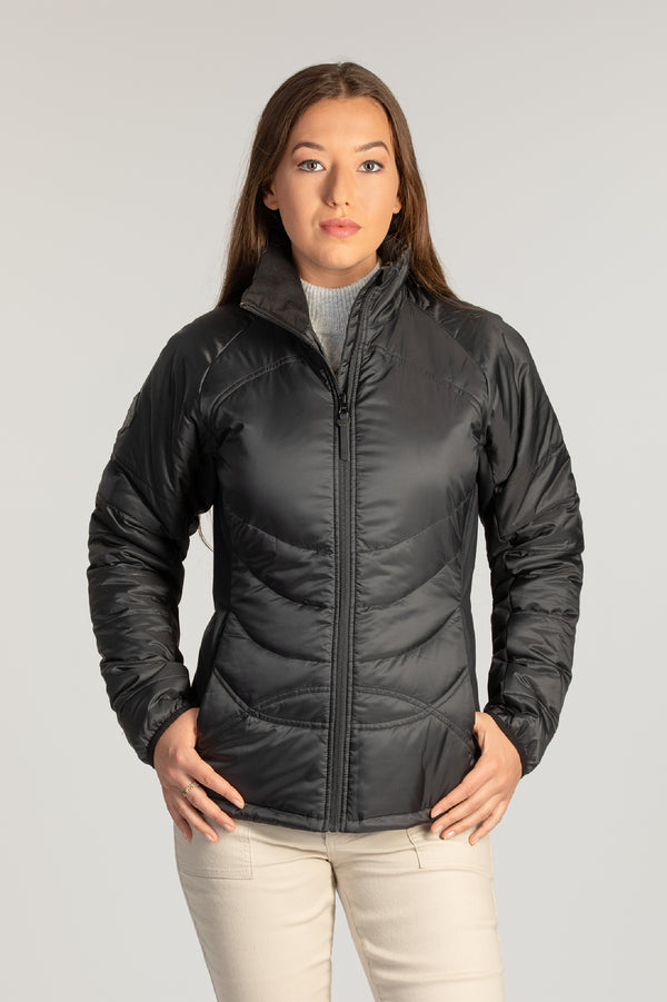 Manteau corporatif pour les équipes, employés, entreprises. Éco-responsable avec tissu recyclé noir pour femme allant jusqu'à Taille Plus.