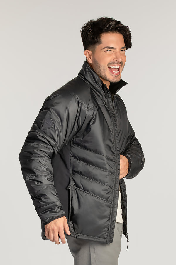 Manteau corporatif pour les équipes, employés, entreprises. Éco-responsable avec tissu recyclé noir pour homme allant jusqu'à Taille Plus.