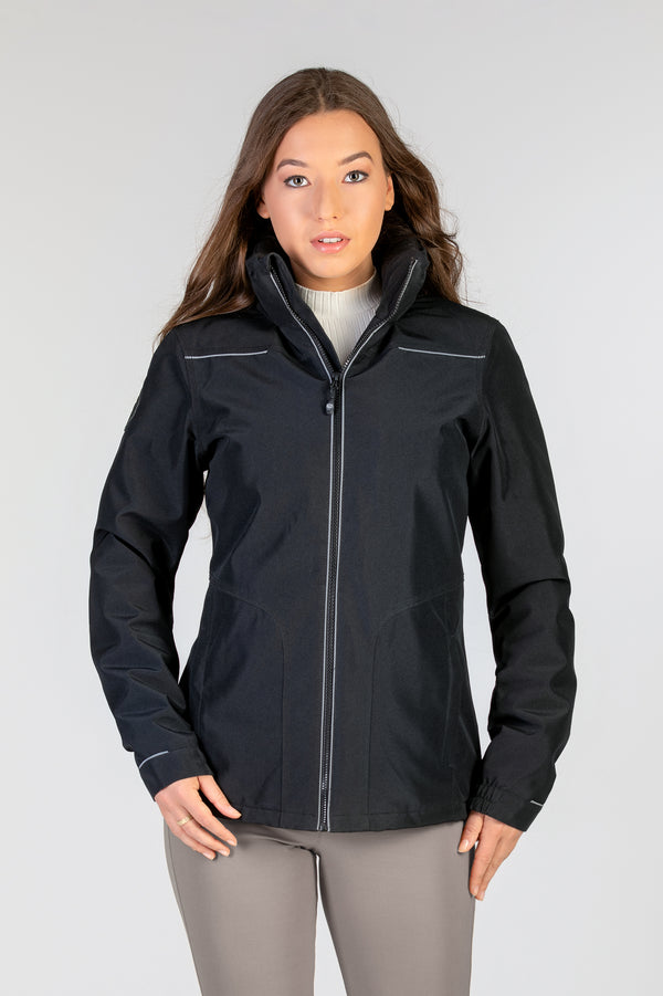 Manteau isolé corporatif noir pour les entreprises. Éco-responsable avec tissu recyclé pour femme allant jusqu'à Taille Plus. Réfléchissant pour les travailleurs.